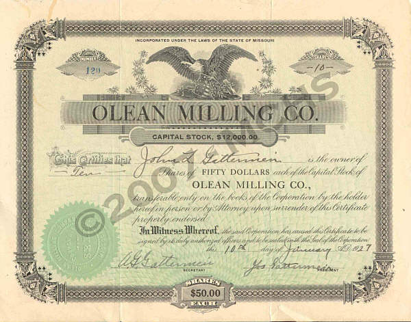  Olean Mill - Stock Certificate 