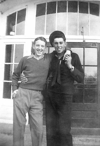 10a Judson Berry and Lee Mace in front of Tuscumbia High School - 1945