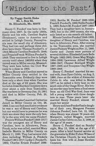 14 Henry Fendorf Article by Peggy Hake