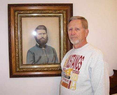 29 James Grantham posing with Great Great Grandfather James Lowry Grantham