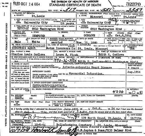 46c Death Certificate - Dempster W. Godlove