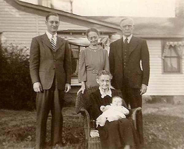 13 Back Row: T.C. Wright Jr., Mary Spearman Wright and Willard Spearman - Seated: Cynthia Hawkins holding Mary Wright