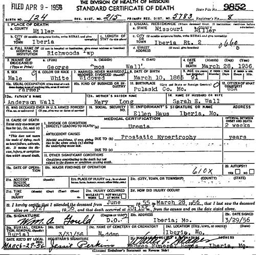 23 George Amos Wall Death Certificate